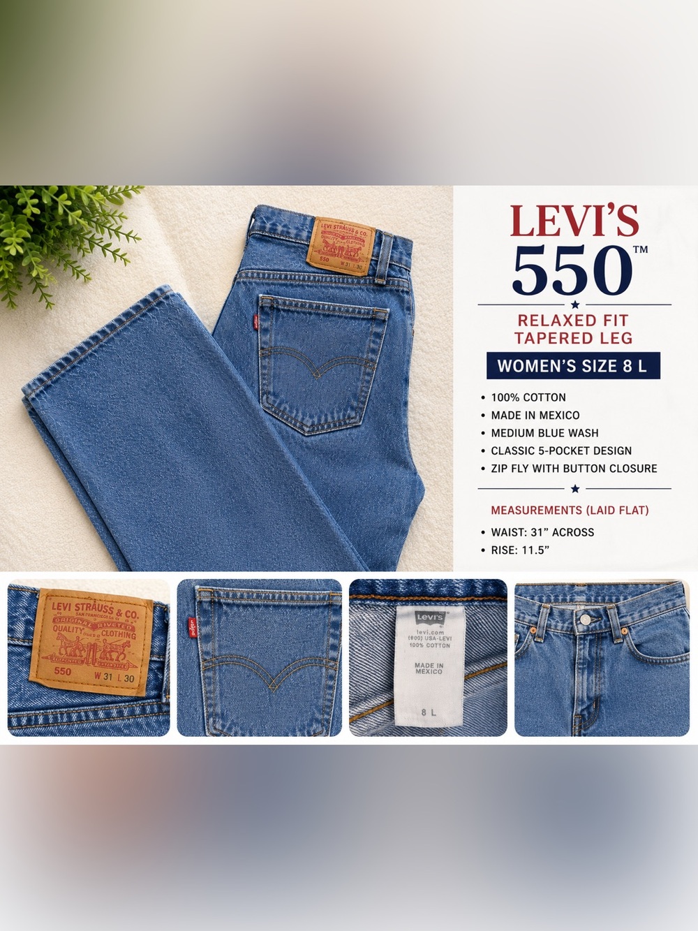 Levi’s 550 Women’s Jeans Size 8L Relaxed Fit Tapered Leg Medium Wash Vintage
